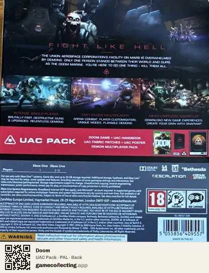 Doom Xbox One, PAL box back