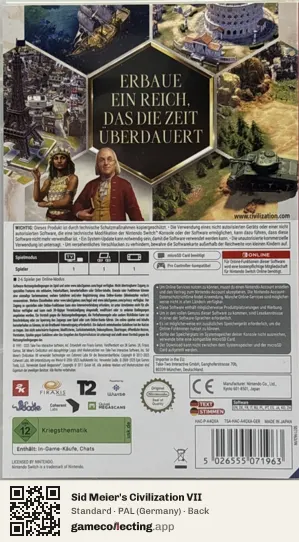 Sid Meier's Civilization VII Nintendo Switch, Germany box back