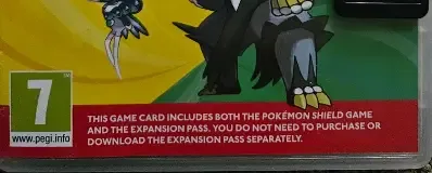 Pokémon Shield, the PEGI square on its front