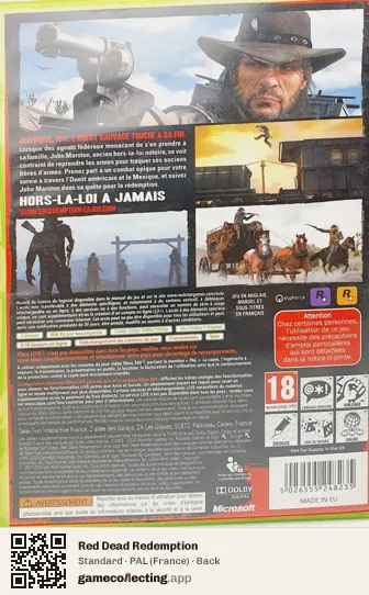 Red Dead Redemption Xbox 360, France box back