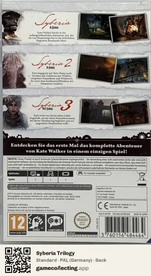 Syberia Trilogy Nintendo Switch, Germany box back