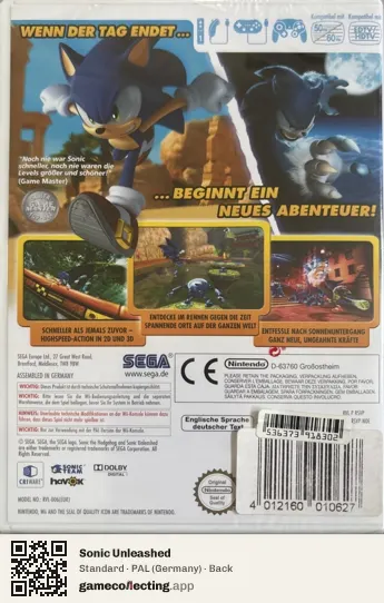 Sonic Unleashed Nintendo Wii, Germany box back