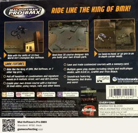 Mat Hoffman's Pro BMX PlayStation, NTSC box back