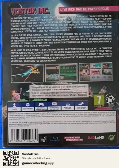 Vostok Inc. PlayStation 4, PAL box back