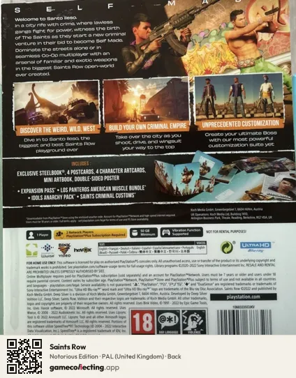 Saints Row PlayStation 5, United Kingdom box back