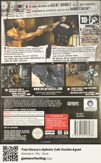 Tom Clancy's Splinter Cell: Double Agent Nintendo GameCube, PAL box back