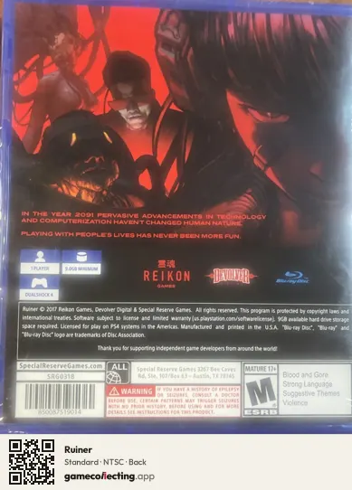 Ruiner PlayStation 4, NTSC box back