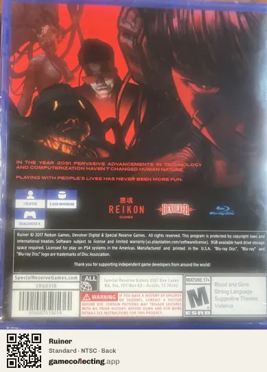 Ruiner PlayStation 4, NTSC box back