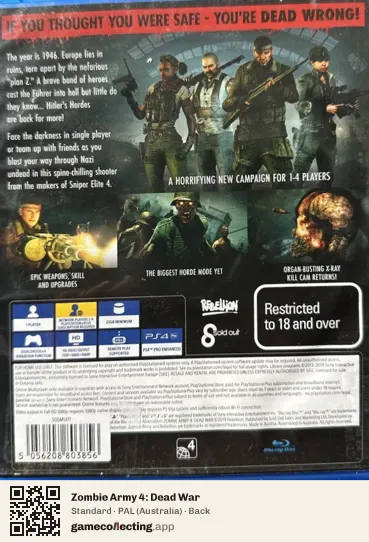 Zombie Army 4: Dead War PlayStation 4, Australia box back