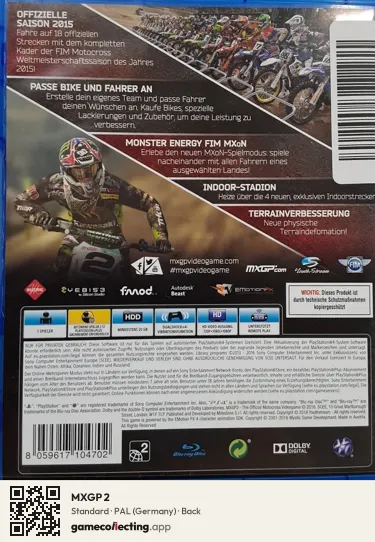 MXGP 2 PlayStation 4, Germany box back