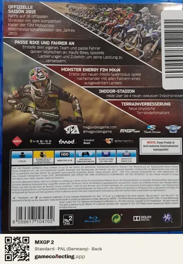 MXGP 2 PlayStation 4, Germany box back