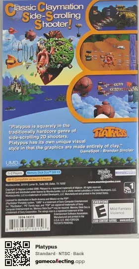 Platypus PlayStation Portable, NTSC box back