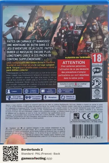 Borderlands 2 PlayStation Vita, France box back