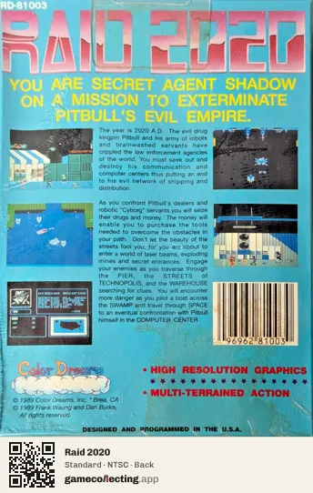 Raid 2020 Nintendo Entertainment System, NTSC box back