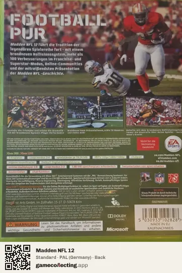 Madden NFL 12 Xbox 360, Germany box back