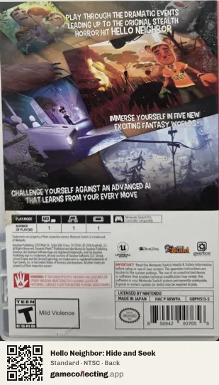 Hello Neighbor: Hide and Seek Nintendo Switch, NTSC box back