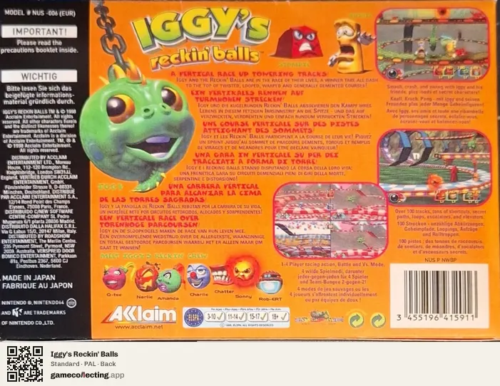 Iggy's Reckin' Balls Nintendo 64, PAL box back