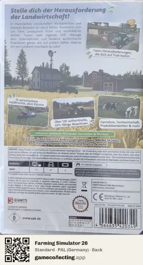 Farming Simulator 26 Nintendo Switch, Germany box back