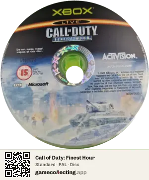 Call of Duty: Finest Hour Xbox, PAL disc