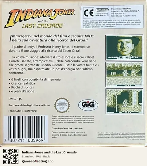 Indiana Jones and the Last Crusade Game Boy, PAL box back
