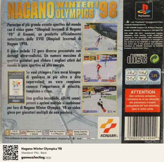 Nagano Winter Olympics '98 PlayStation, PAL box back