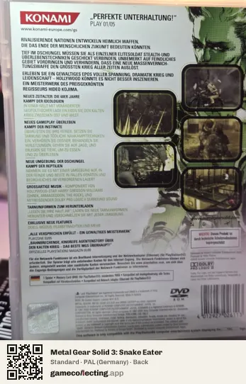 Metal Gear Solid 3: Snake Eater PlayStation 2, Germany box back