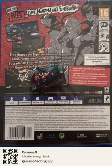 Persona 5 PlayStation 4, Germany box back