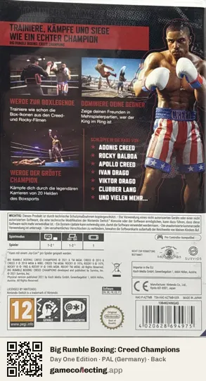Big Rumble Boxing: Creed Champions Nintendo Switch, Germany box back