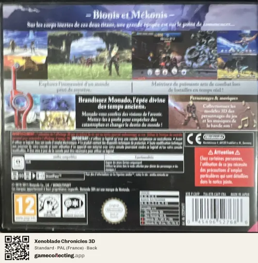 Xenoblade Chronicles 3D Nintendo 3DS, France box back