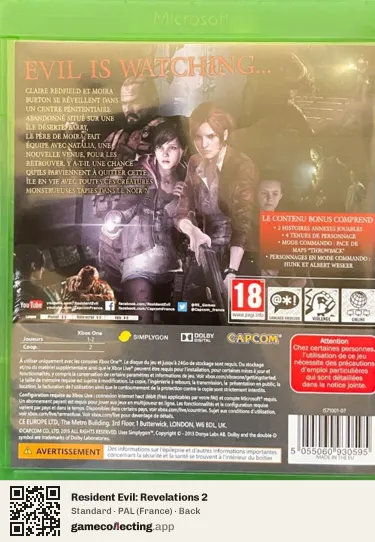 Resident Evil: Revelations 2 Xbox One, France box back
