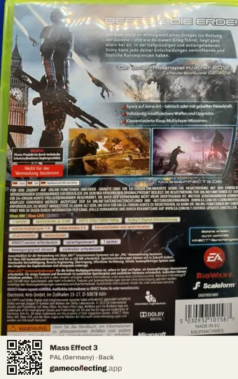 Mass Effect 3 Xbox 360, Germany box back