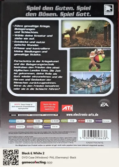 Black & White 2 Computer, Germany box back
