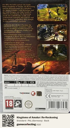 Kingdoms of Amalur: Re-Reckoning Nintendo Switch, Germany box back