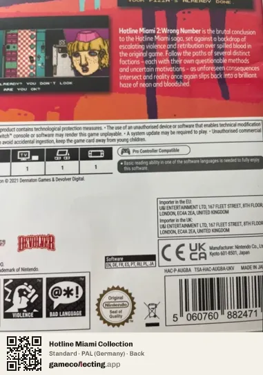 Hotline Miami Collection Nintendo Switch, Germany box back