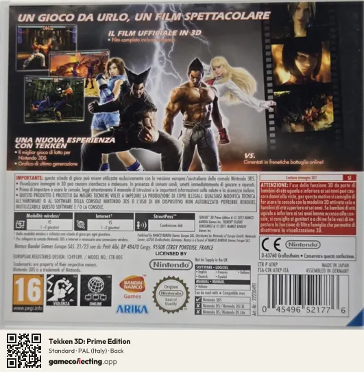 Tekken 3D: Prime Edition Nintendo 3DS, Italy box back