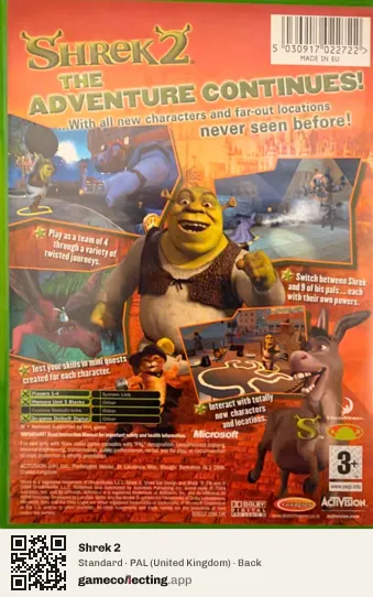 Shrek 2 Xbox, United Kingdom box back
