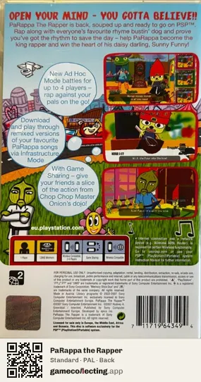 PaRappa the Rapper PlayStation Portable, PAL box back