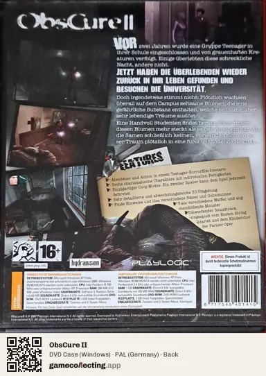 ObsCure II Computer, Germany box back