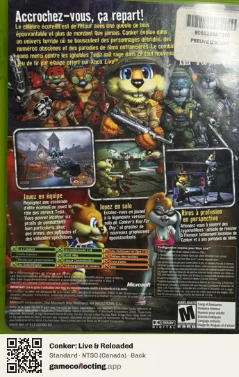 Conker: Live & Reloaded Xbox, Canada box back