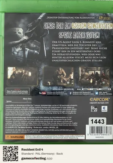 Resident Evil 4 Xbox One, Germany box back