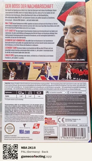 NBA 2K18 Nintendo Switch, Germany box back
