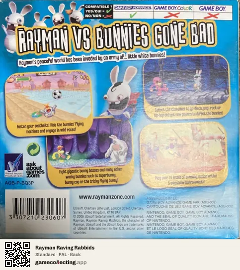 Rayman Raving Rabbids Game Boy Advance, PAL box back