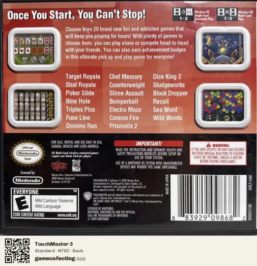 TouchMaster 3 Nintendo DS, NTSC box back