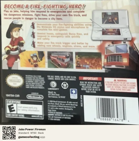 Jake Power: Fireman Nintendo DS, NTSC box back