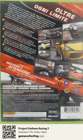 Project Gotham Racing 3 Xbox 360, Italy box back