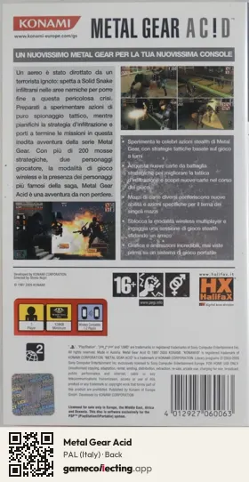 Metal Gear Acid PlayStation Portable, Italy box back