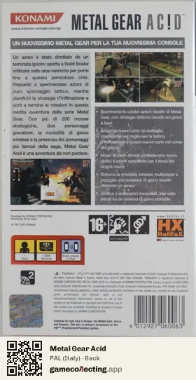 Metal Gear Acid PlayStation Portable, Italy box back