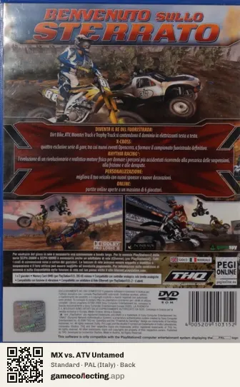 MX vs. ATV Untamed PlayStation 2, Italy box back