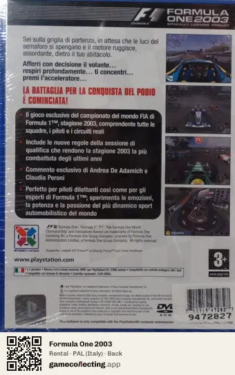 Formula One 2003 PlayStation 2, Italy box back