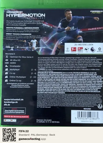 FIFA 22 Xbox Series X, Germany box back